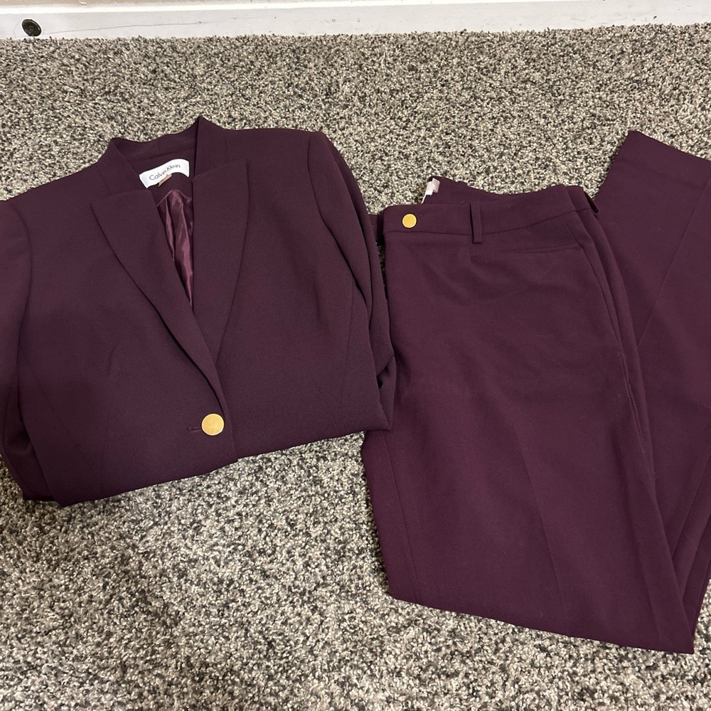 Calvin Klein Deep Purple Suit with Gold Buttons